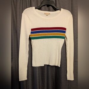 It's Our Time Women's Striped Rainbow  Ribbed Long Sleeve Top Sz. L